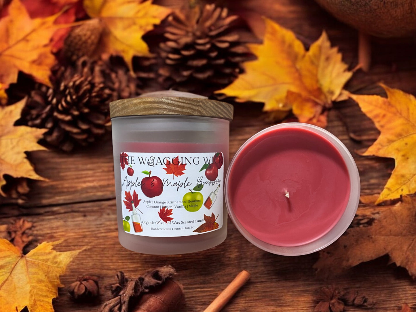 Apples & Maple Bourbon - 8 oz Organic Olive Oil Wax Scented Candle -